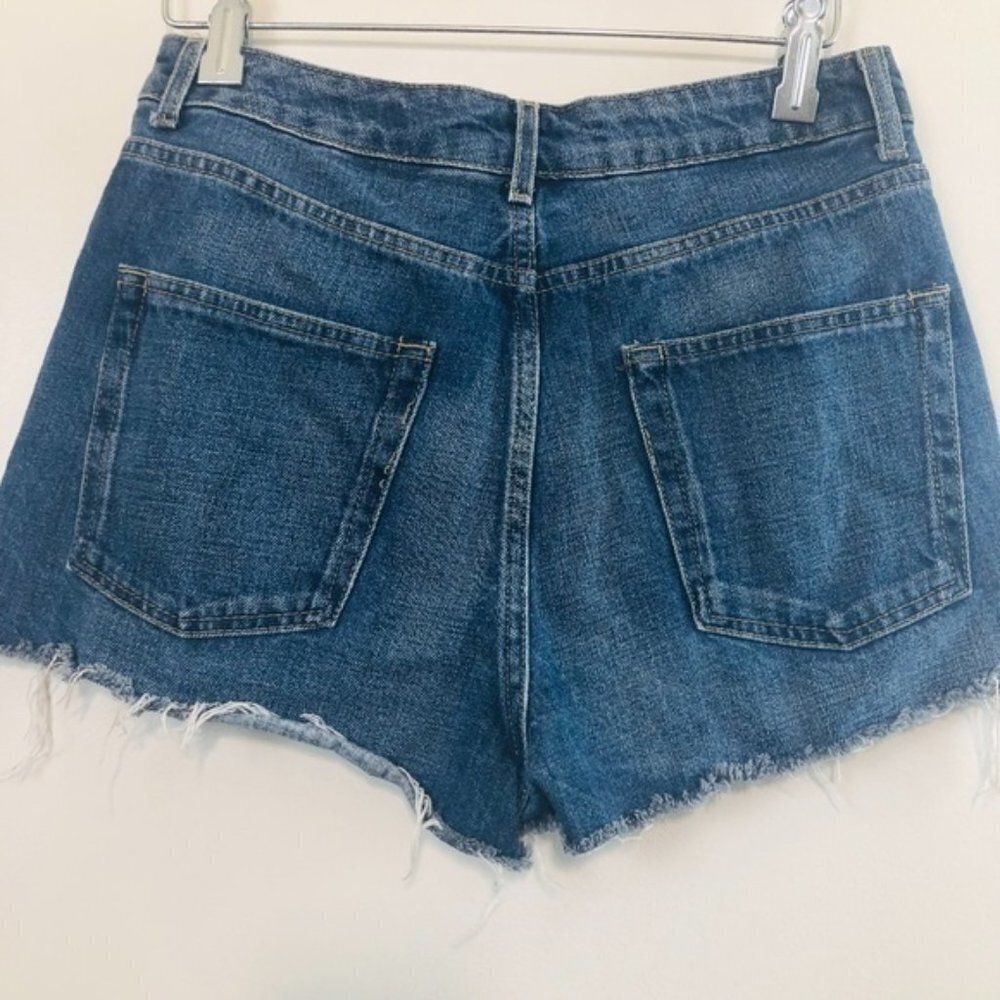 Topshop High Rise Moto Mom Raw/Fray Hem Denim/Jeans Cut Off Shorts-Size 6 - Picture 7 of 11